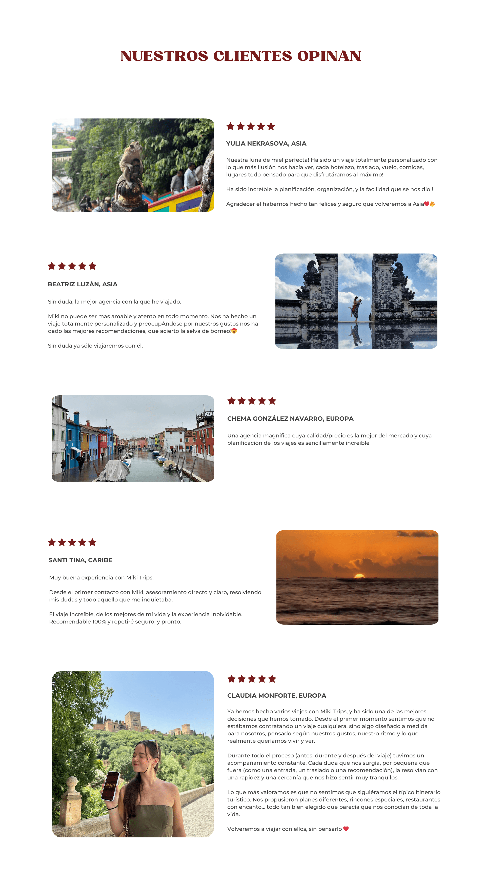OPINION de nuestros clientes que han viajado con nuestra agencia de viajes