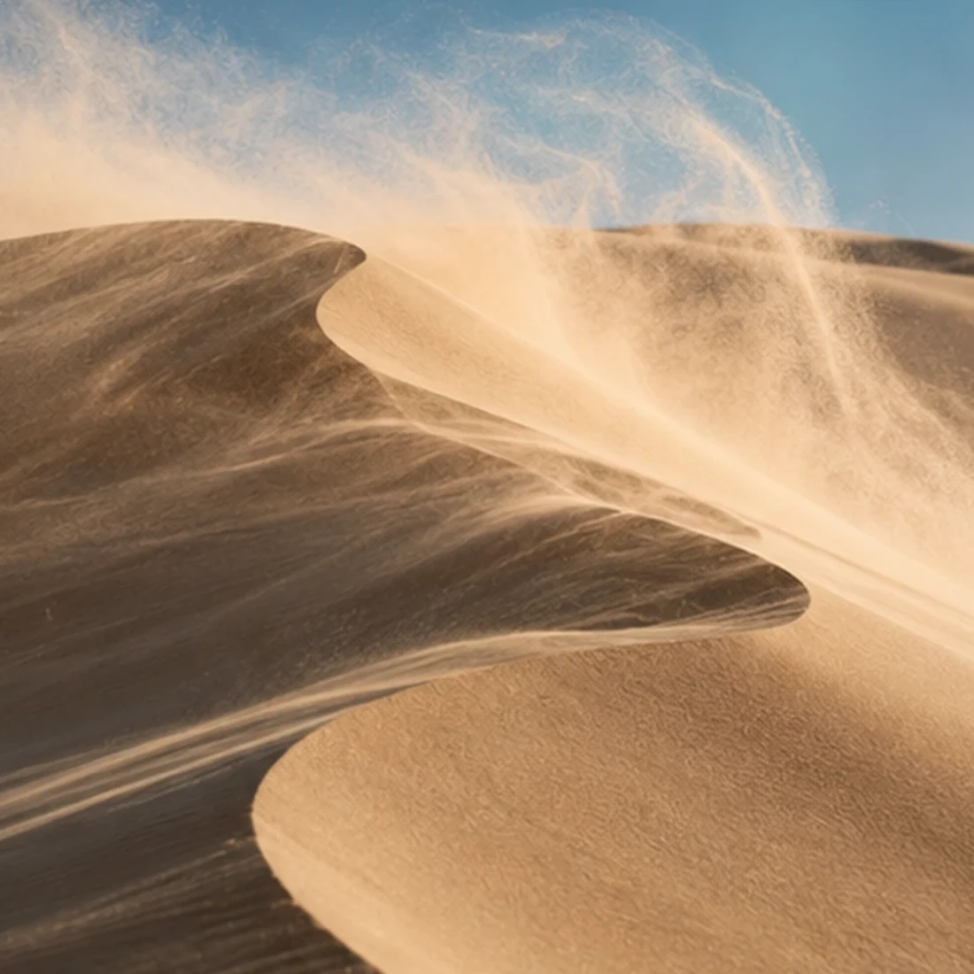 Arena movida por el viento sobre dunas, elemento Aire