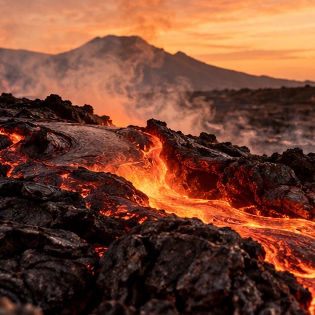 Lava volcánica incandescente, elemento Fuego